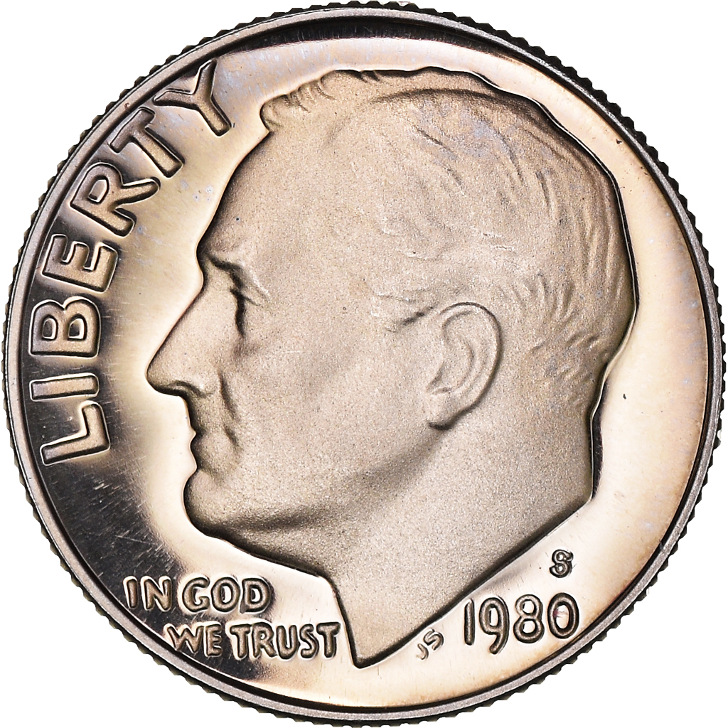 Moneda, Estados Unidos, Roosevelt Dime, Dime, 1980, U.S. Mint, San Francisco