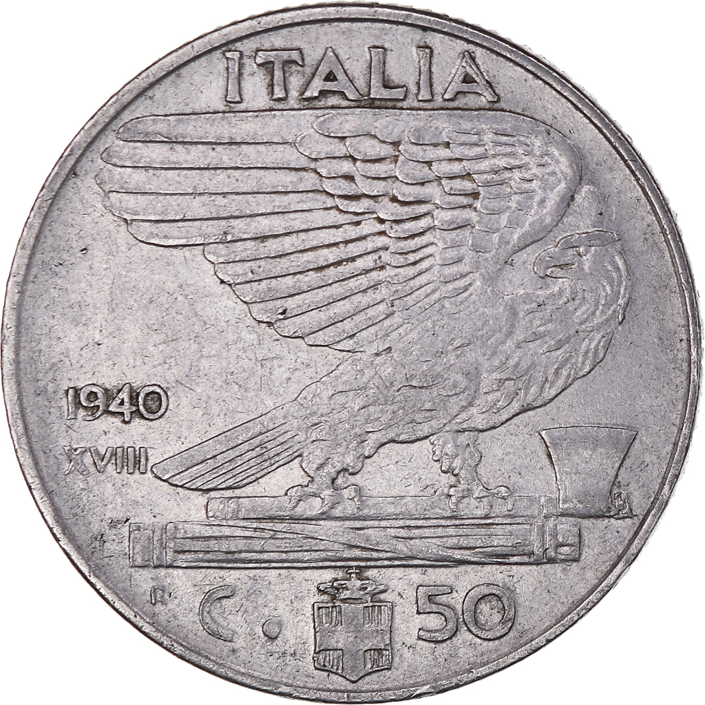 Moneda, Italia, Vittorio Emanuele III, 50 Centesimi, 1940, Rome, BC+, Acero