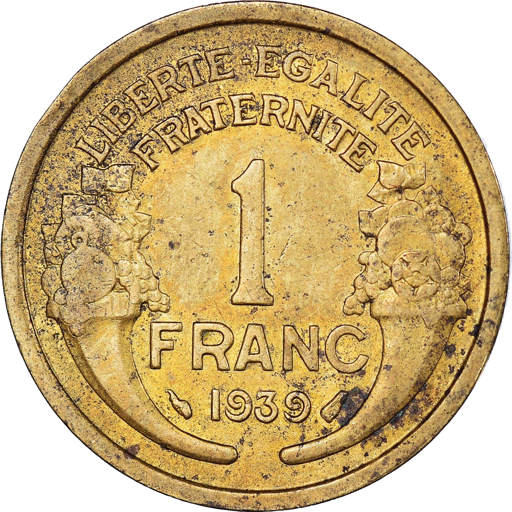 Moneda, Francia, Morlon, Franc, 1939, BC+, Aluminio - bronce, KM:885