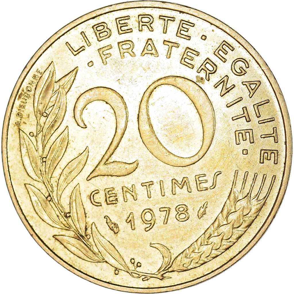 Moneda, Francia, Marianne, 20 Centimes, 1978, Paris, MBC+, Aluminio - bronce