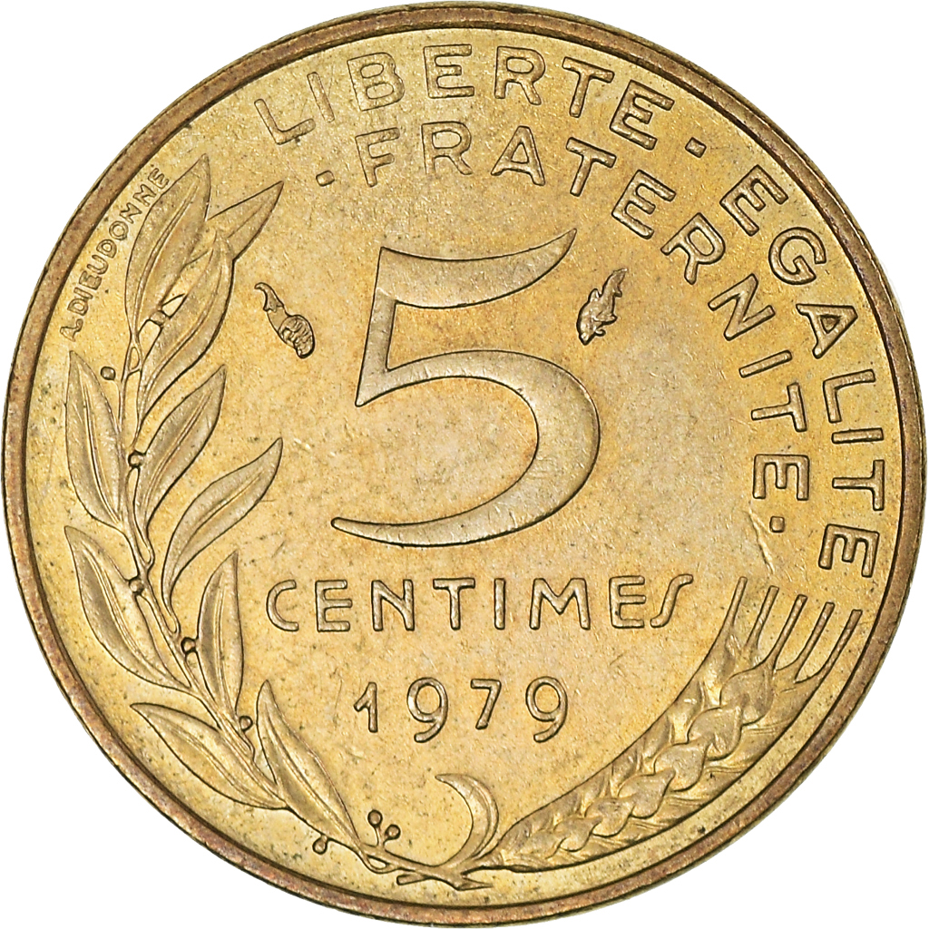 Moneda, Francia, Marianne, 5 Centimes, 1979, Paris, MBC+, Aluminio - bronce