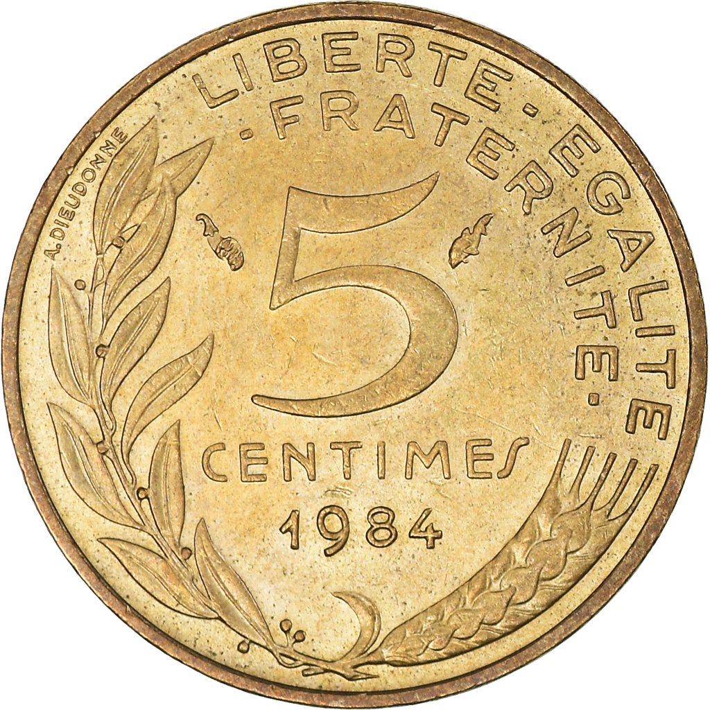 Moneda, Francia, Marianne, 5 Centimes, 1984, Paris, MBC+, Aluminio - bronce