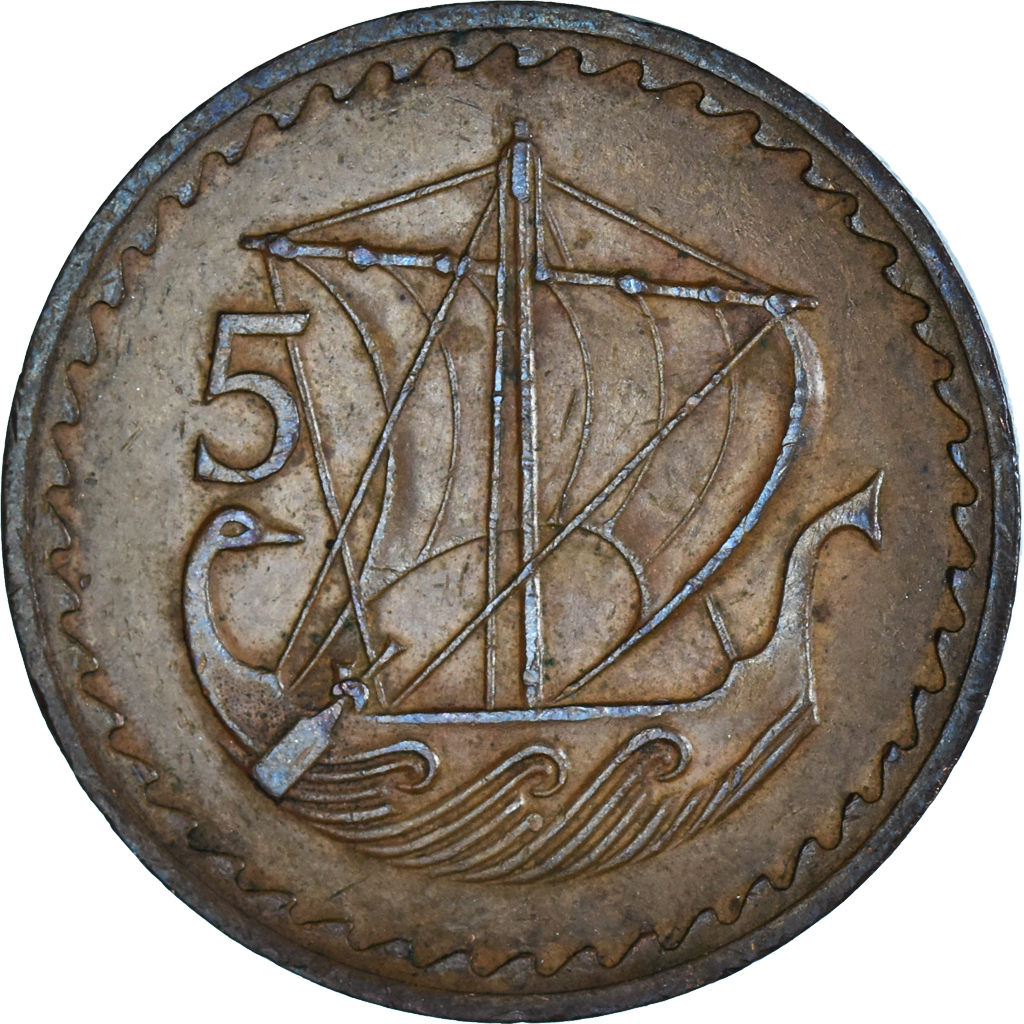 Moneda, Chipre, 5 Mils, 1980, MBC, Bronce, KM:39