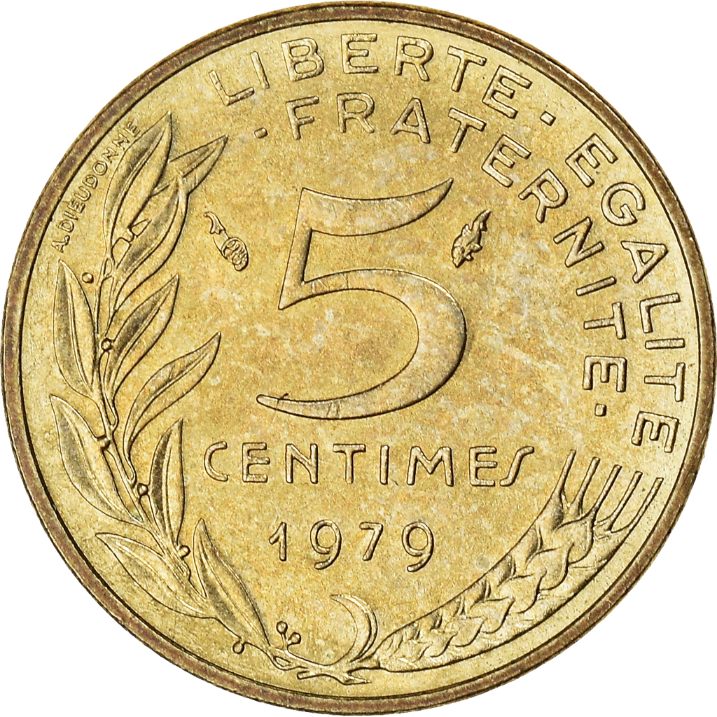 Moneda, Francia, Marianne, 5 Centimes, 1979, Paris, MBC+, Aluminio - bronce