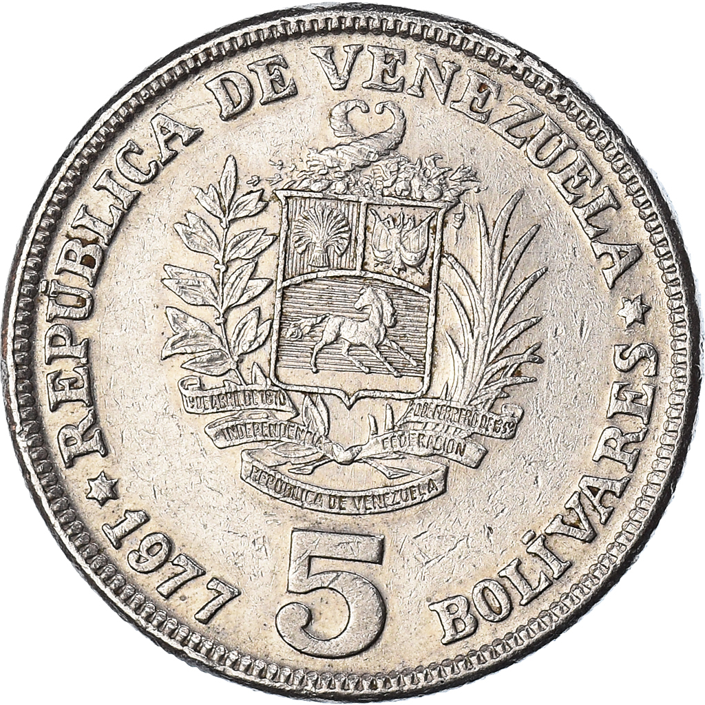 Coin, Venezuela, 5 Bolivares, 1977, , Nickel, KM:53.1