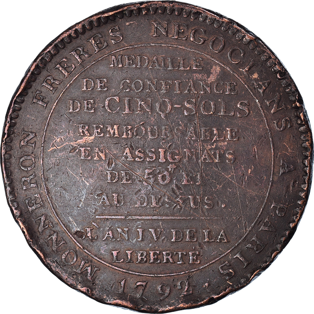 Coin, France, 5 Sols, 1792, Birmingham, , Bronze, KM:Tn31, Brandon:223e