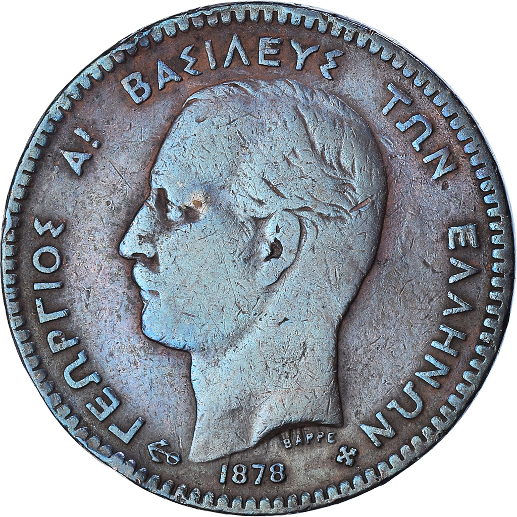 Coin, Greece, George I, 10 Lepta, 1878, Bordeaux, , Copper, KM:55