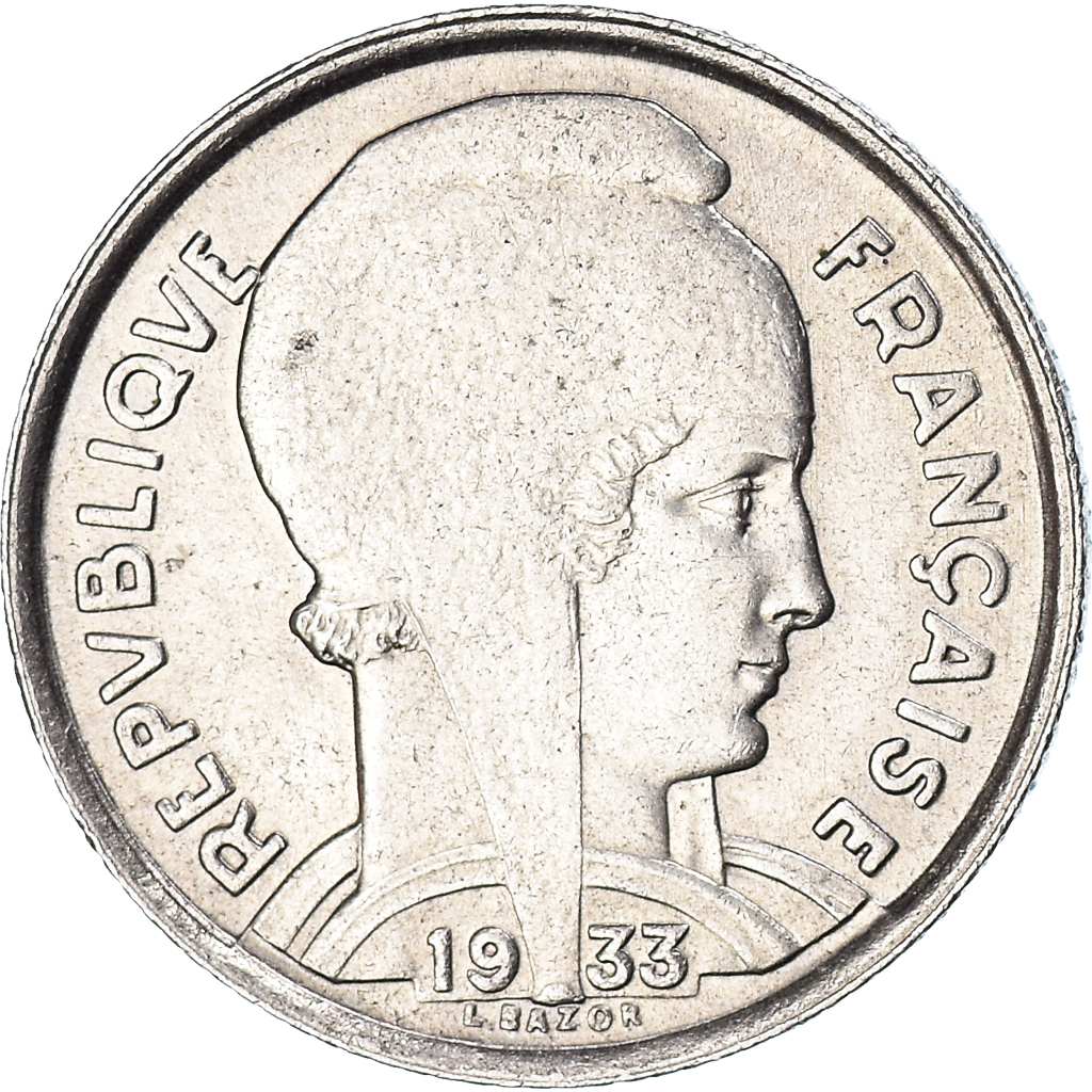 Moneda, Francia, Bazor, 5 Francs, 1933, Paris, MBC+, Níquel, KM:887