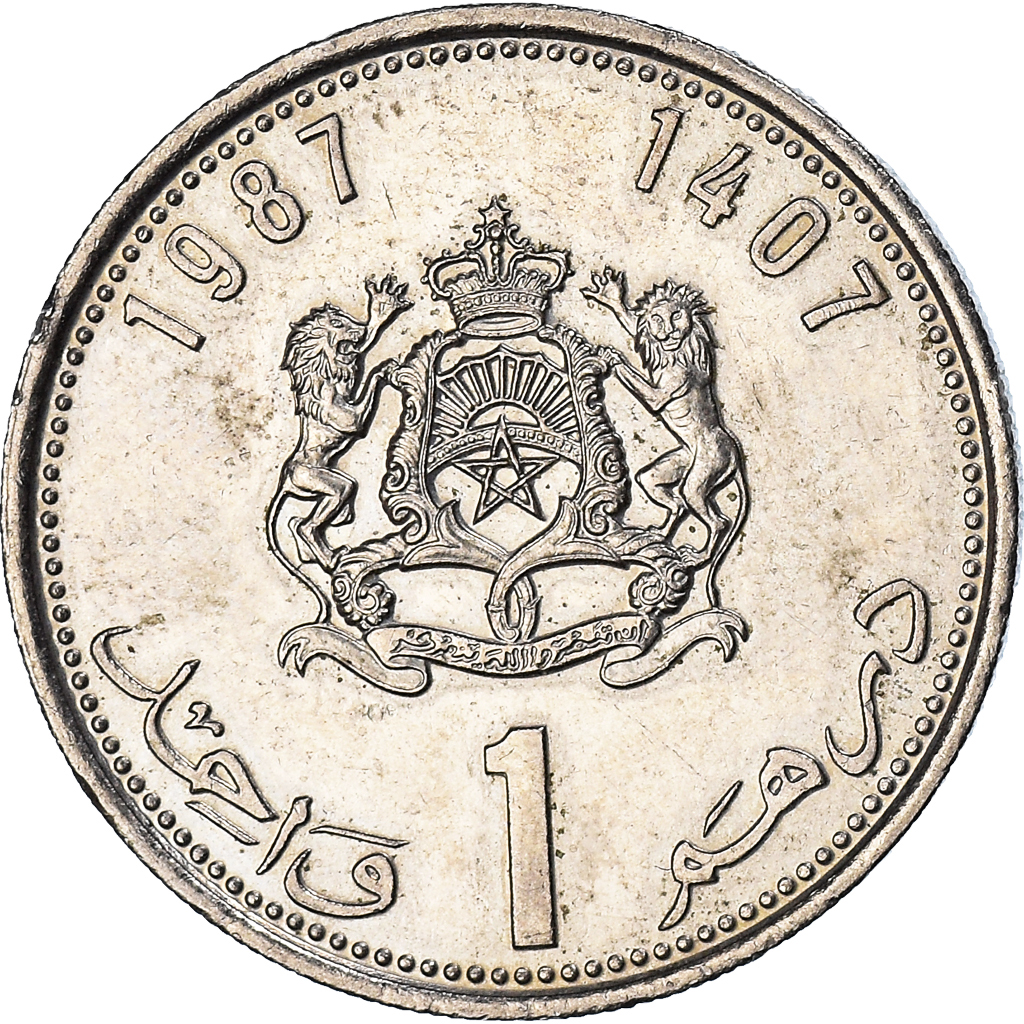 Coin, Morocco, al-Hassan II, Dirham, 1987/AH1407, , Copper-nickel