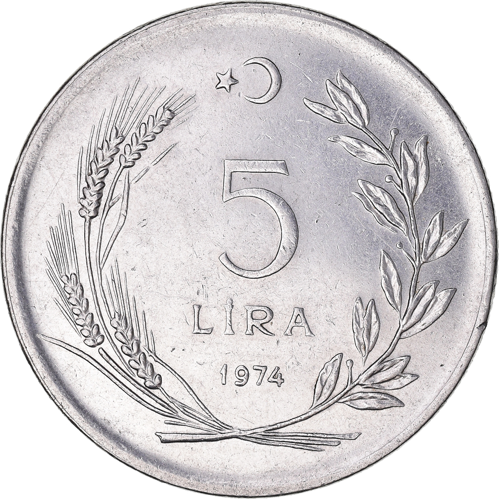 Coin, Turkey, 5 Lira, 1974, , Stainless Steel, KM:905
