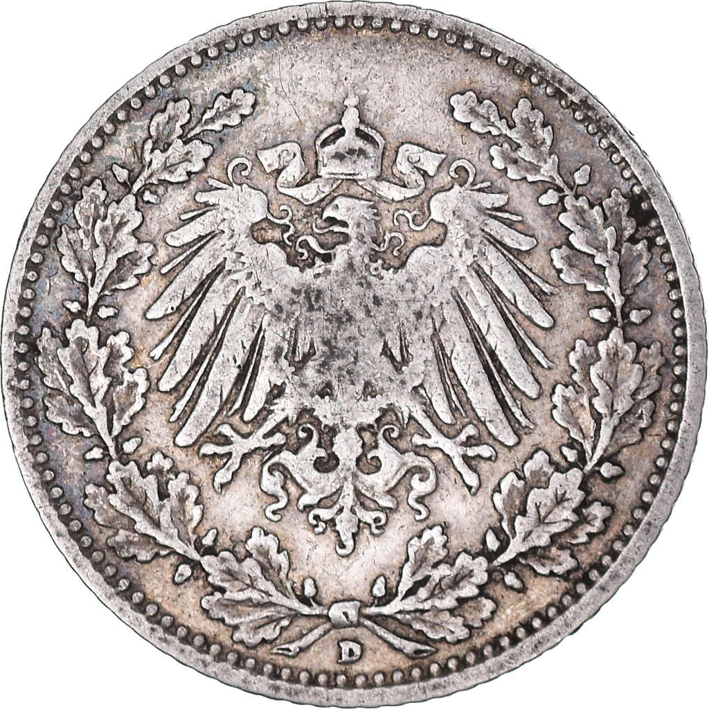 Coin, GERMANY - EMPIRE, 1/2 Mark, 1905, Munich, , Silver, KM:17