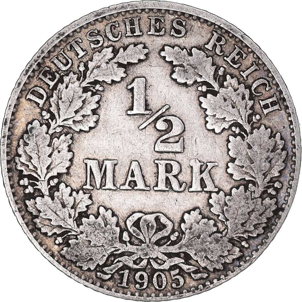Coin, GERMANY - EMPIRE, 1/2 Mark, 1905, Munich, , Silver, KM:17