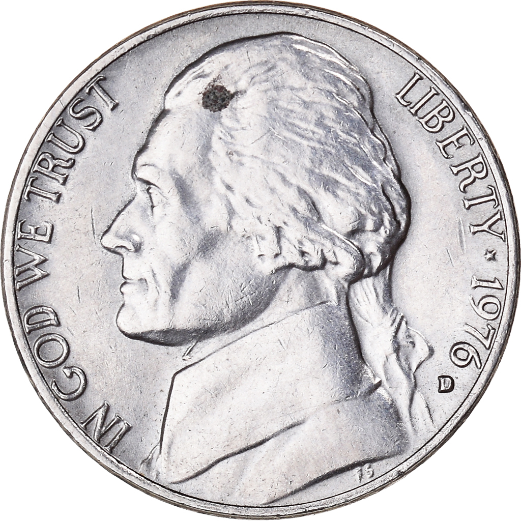 Moneda, Estados Unidos, Thomas Jefferson, 5 Cents, 1976, Denver, MBC, Cobre -