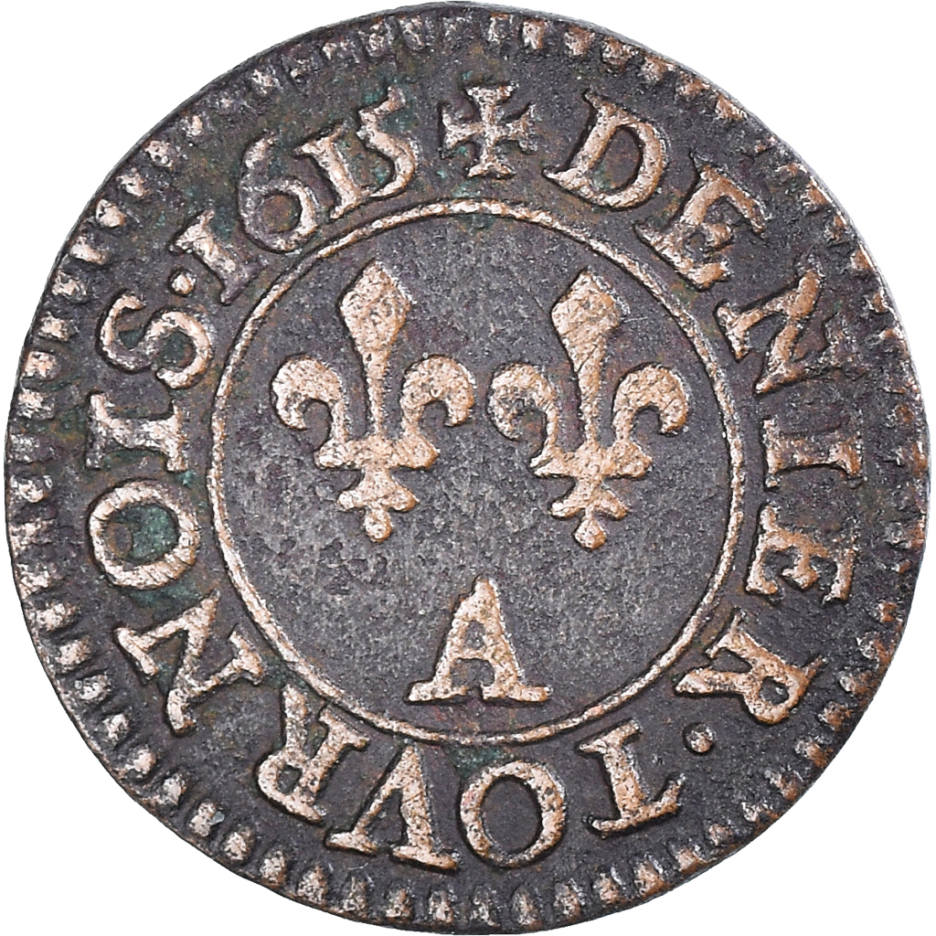 Coin, France, Louis XIII, Denier Tournois, 1615, Paris, , Copper