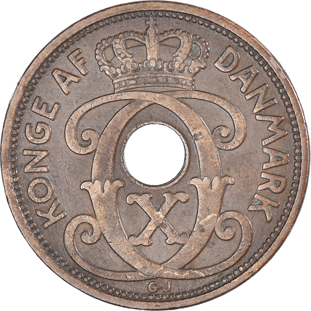 Moneda, Dinamarca, Christian X, 5 Öre, 1928, Copenhagen, MBC, Bronce, KM:828.2