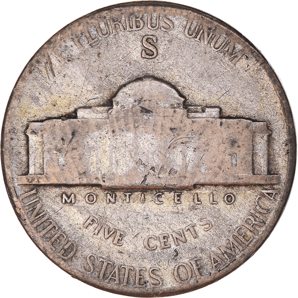 Moneda, Estados Unidos, Thomas Jefferson, 5 Cents, 1943, San Francisco, BC+