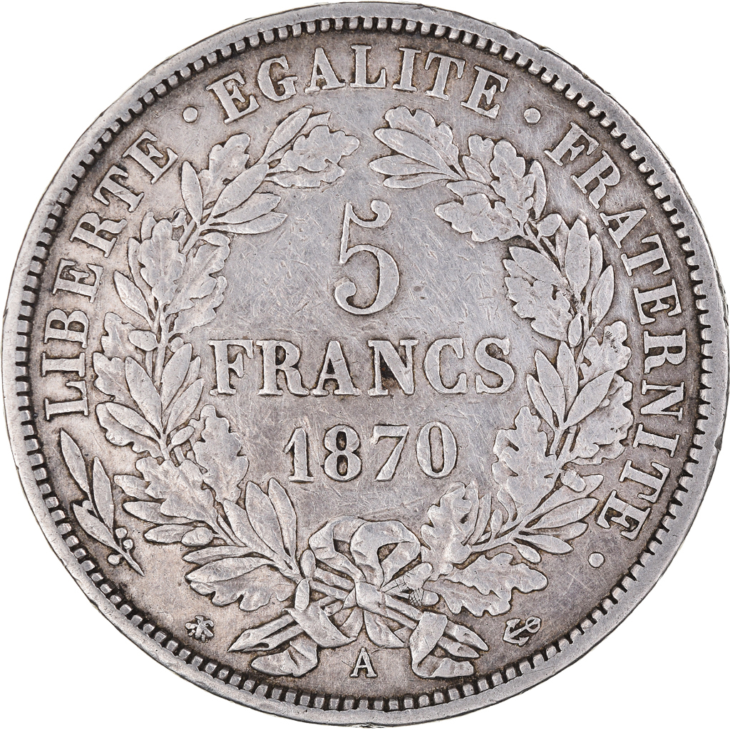 Coin, France, Cérès, 5 Francs, 1870, Paris, , Silver, KM:819
