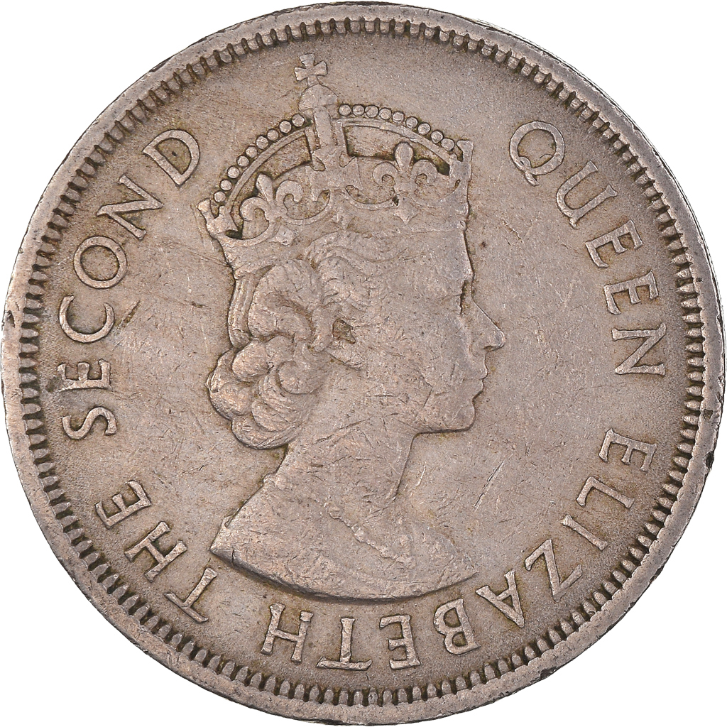 Moneda, Hong Kong, Elizabeth II, Dollar, 1960, Heaton, MBC, Cobre - níquel