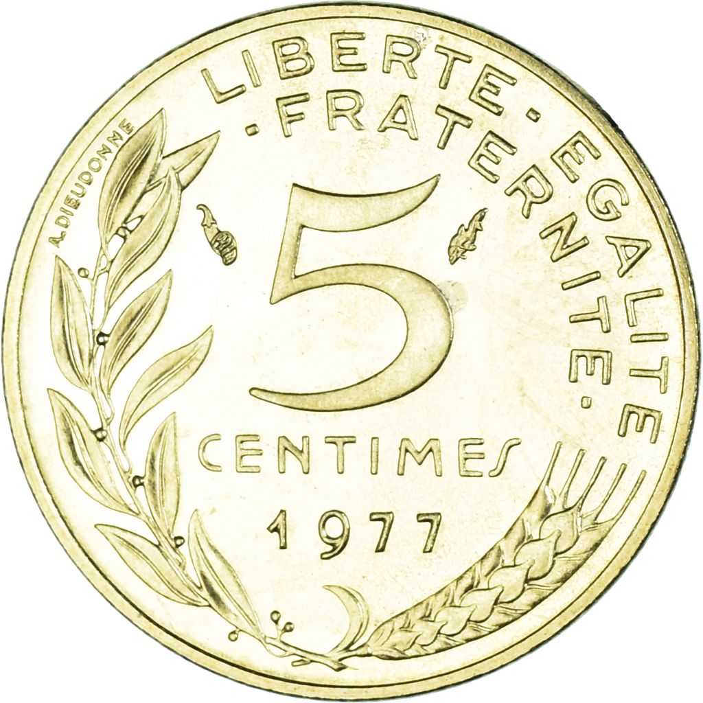 Moneda, Francia, Marianne, 5 Centimes, 1977, Paris, FDC, Aluminio - bronce