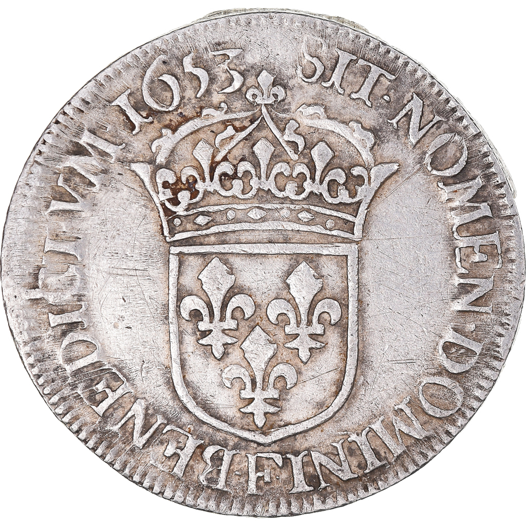 Coin, France, Louis XIV, 1/2 Écu à la mèche longue, 1653, Angers, 