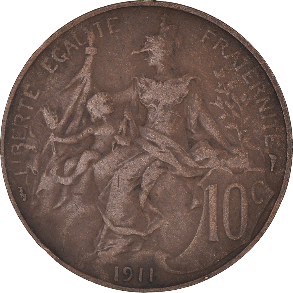 Moneda, Francia, Dupuis, 10 Centimes, 1911, Paris, MBC, Bronce, KM:843
