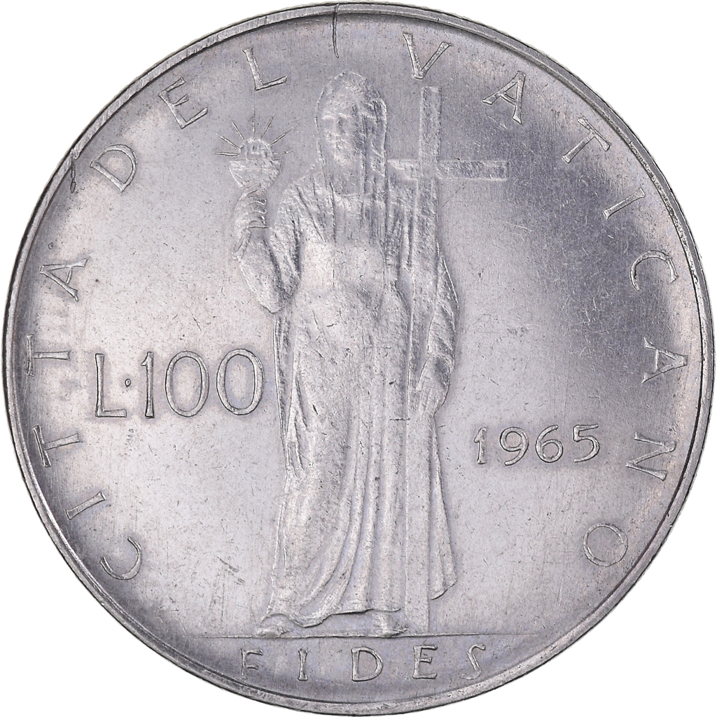 Coin, VATICAN CITY, Paul VI, 100 Lire, 1965, Roma, , Stainless Steel