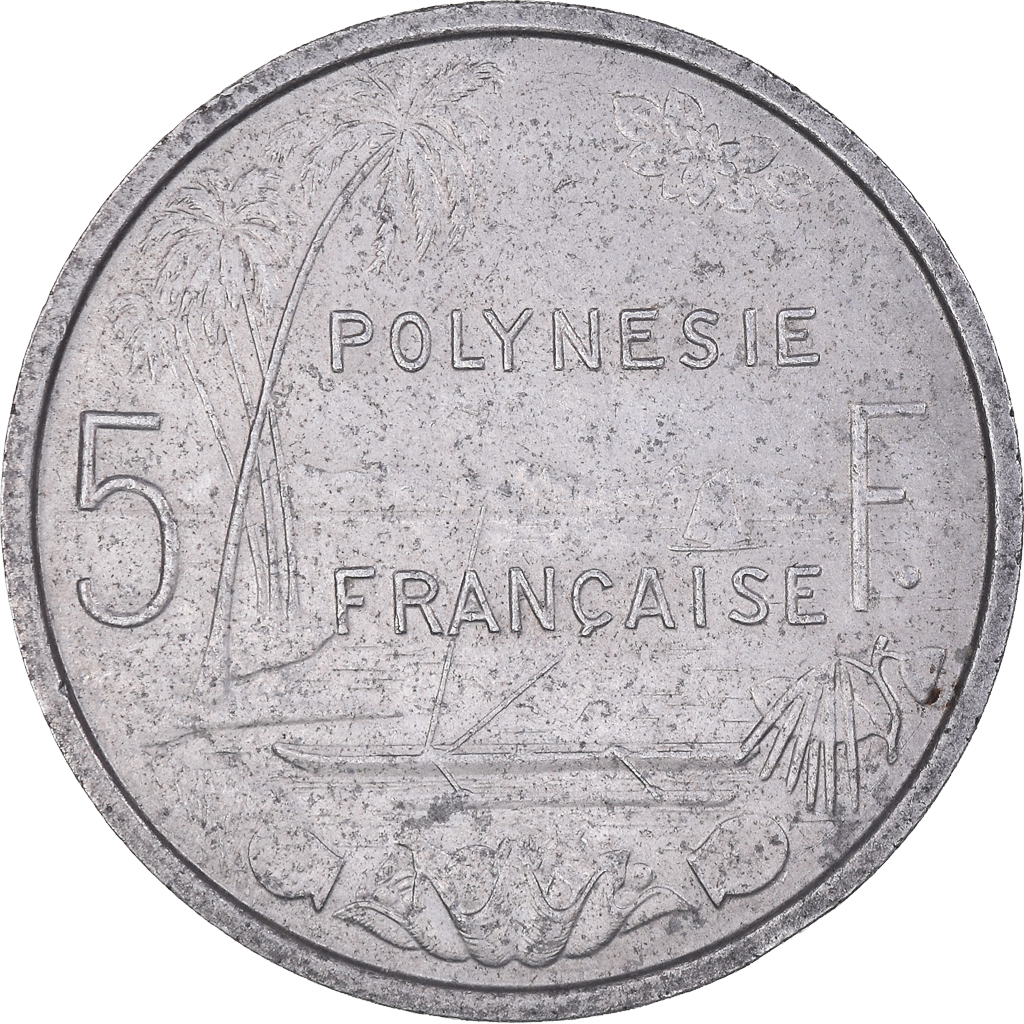 Moneda, Polinesia francesa, 5 Francs, 1975, Paris, MBC, Aluminio, KM:12