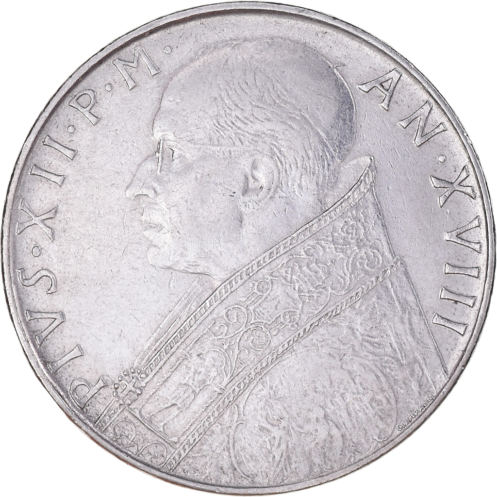 Coin, VATICAN CITY, Pius XII, 100 Lire, 1956, , Stainless Steel, KM:55