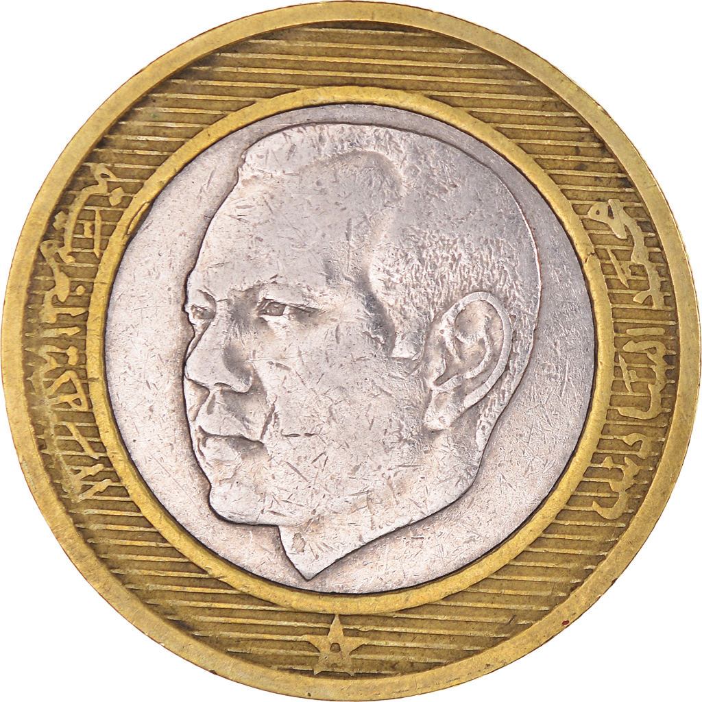 Moneda, Marruecos, Mohammed VI, 10 Dirhams, 2002/AH1423, MBC, Bimetálico