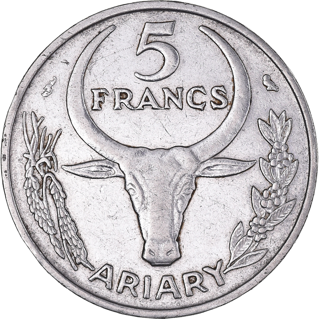 Coin, Madagascar, 5 Francs, Ariary, 1968, Paris, , Stainless Steel
