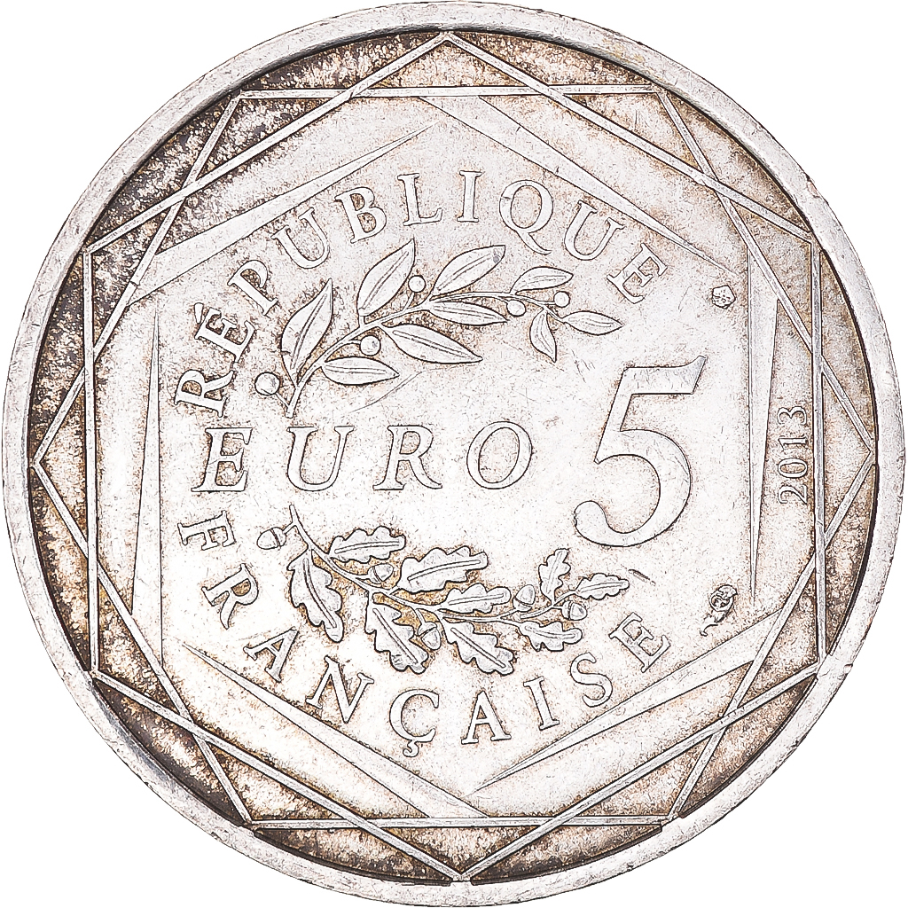 France, Liberté, 5 Euro, 2013, Paris, AU(50-53), Silver