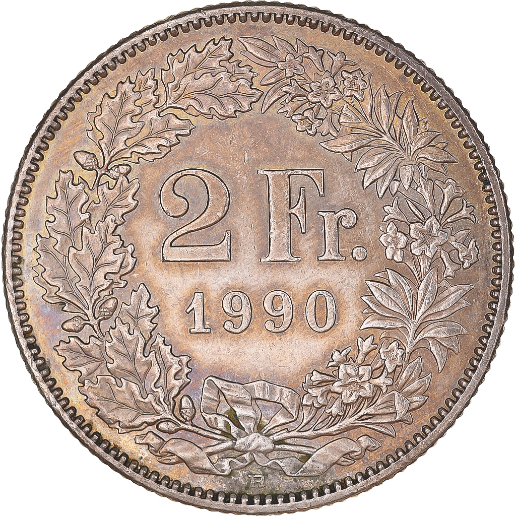Coin, Switzerland, 2 Francs, 1990, Bern, , Copper-nickel, KM:21a.3