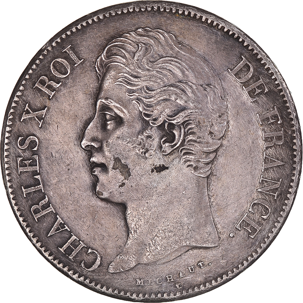 Coin, France, Charles X, 5 Francs, 1827, Bayonne, , Silver, KM:728.8