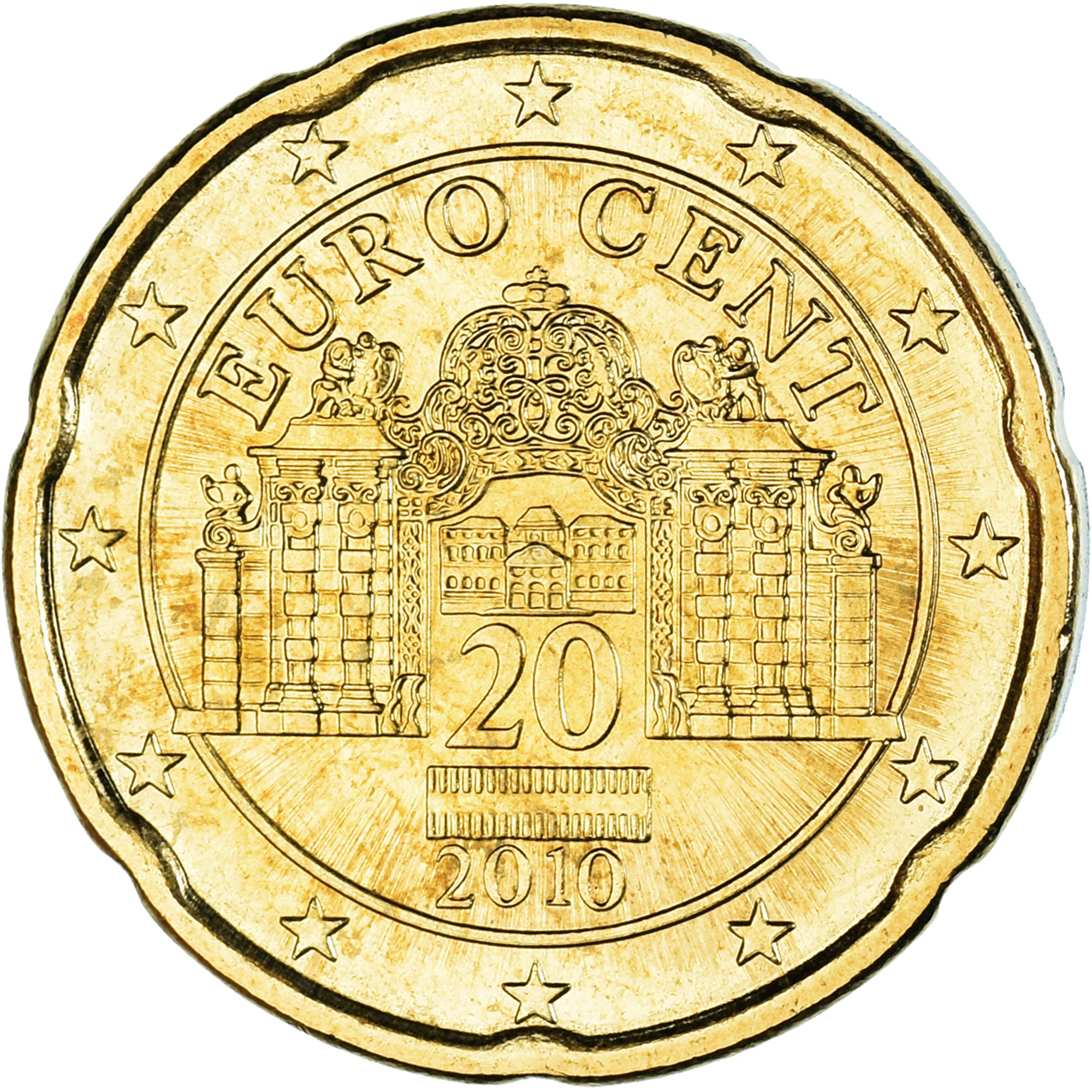 [#1044112] Österreich, 20 Euro Cent, 2010, Vienna, VZ, Messing, KM:3140