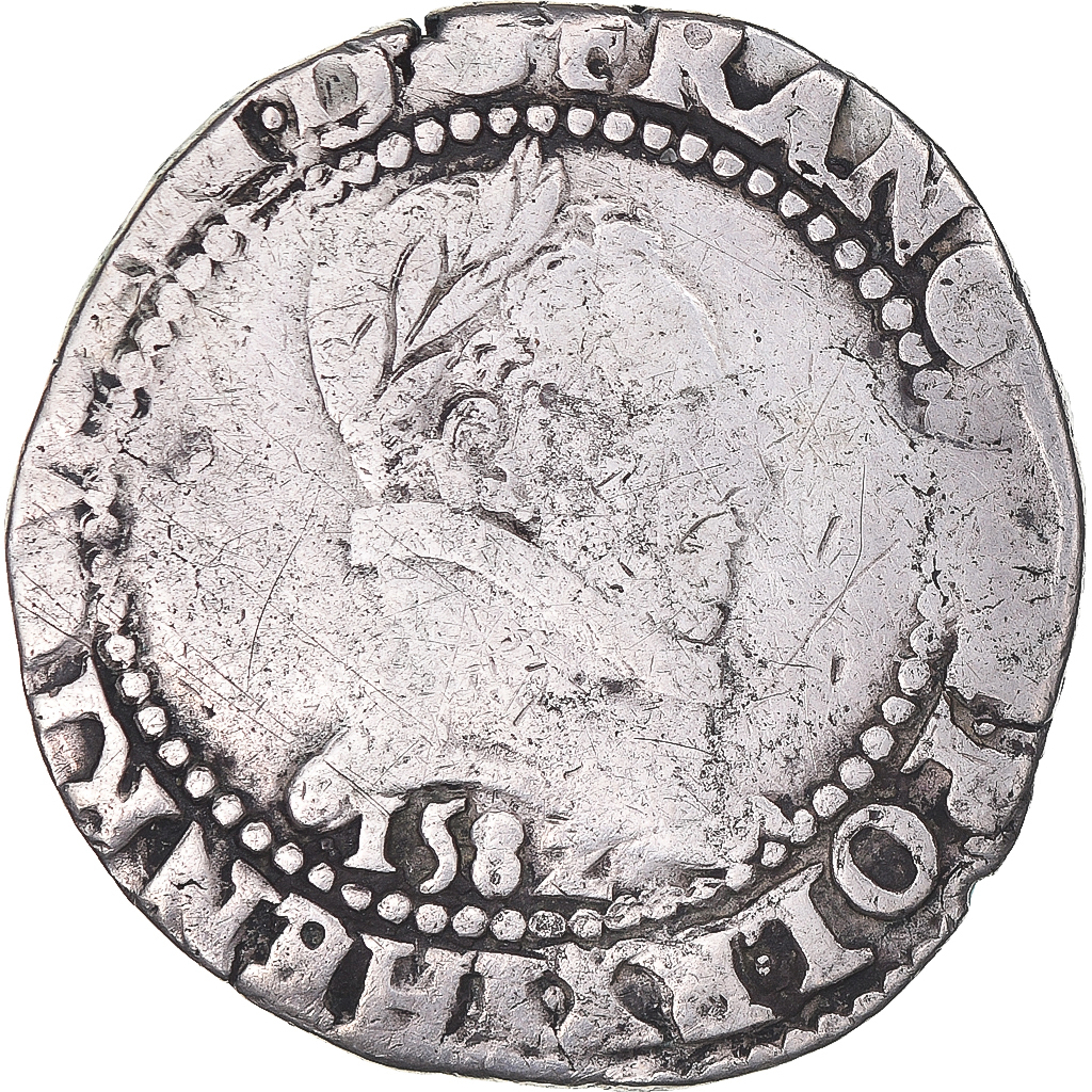 Coin, France, Henri III, Franc au Col Plat, 1582, Bayonne, VF(30-35), Silver
