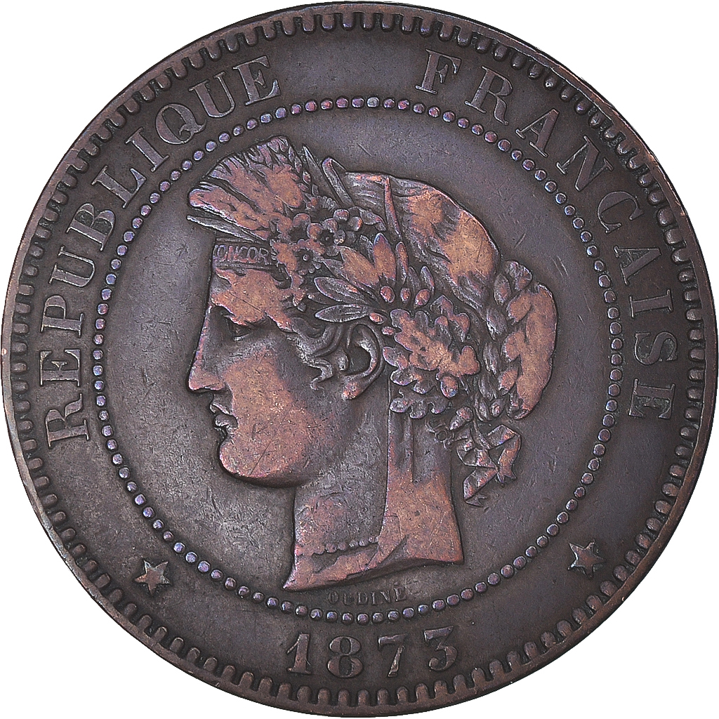 Coin, France, Cérès, 10 Centimes, 1873, Bordeaux, , Bronze, KM:815.2