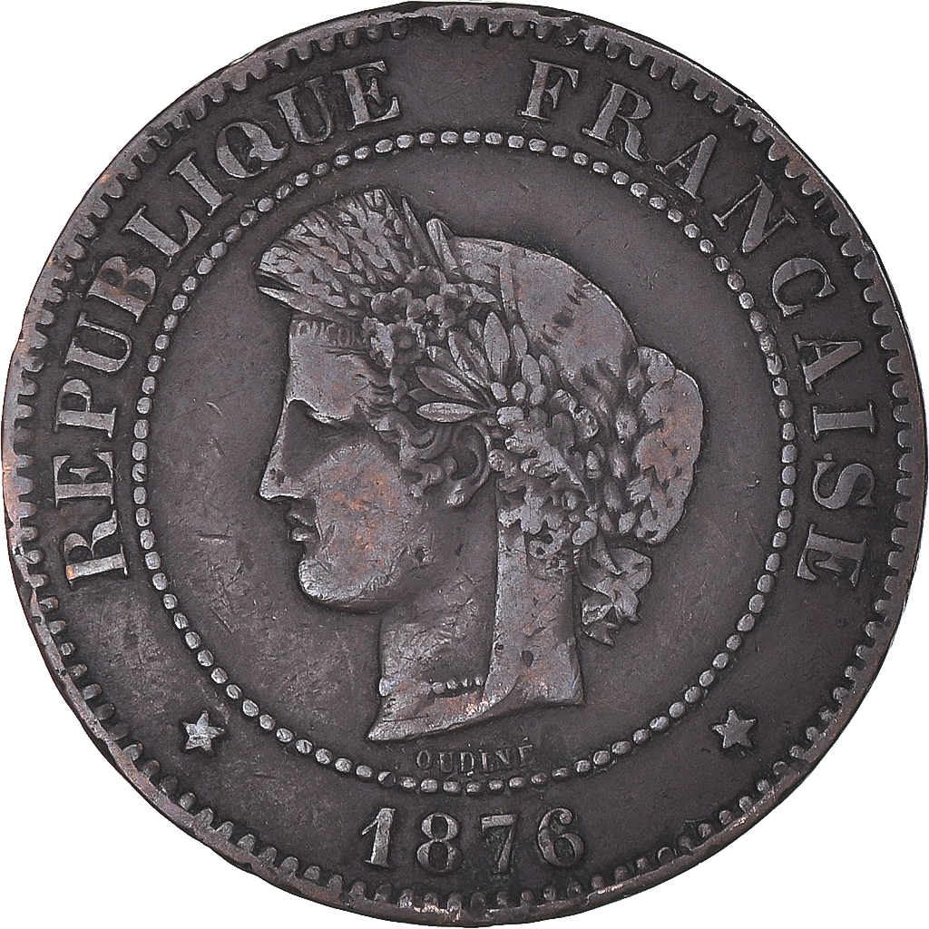 Coin, France, Cérès, 5 Centimes, 1876, Bordeaux, , Bronze, KM:821.2