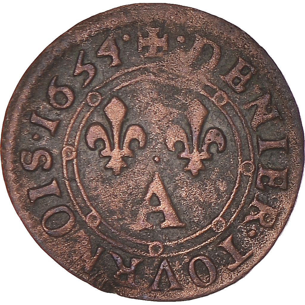 Coin, France, CHARLES II DE GONZAGUE, Denier Tournois, 1654, Charleville