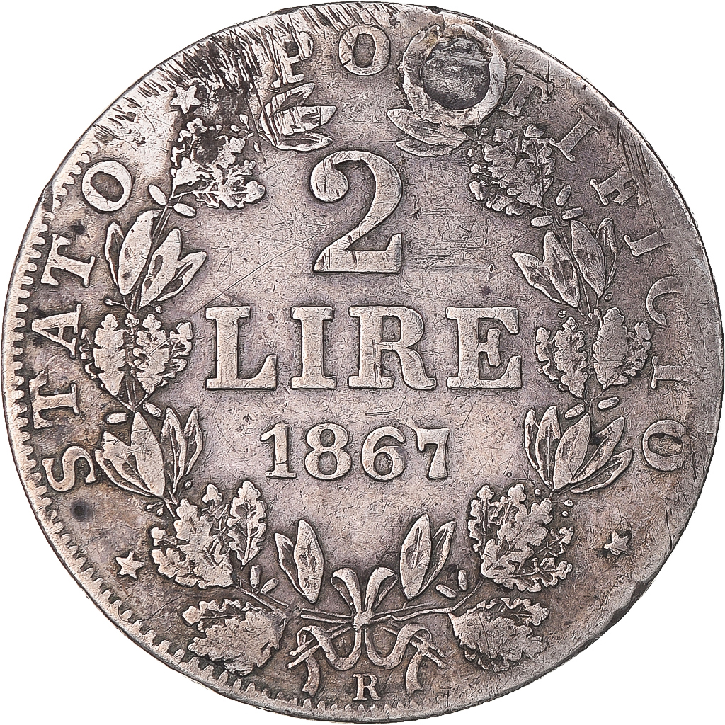 Coin, ITALIAN STATES, PAPAL STATES, Pius IX, 2 Lire, 1867, Rome, 