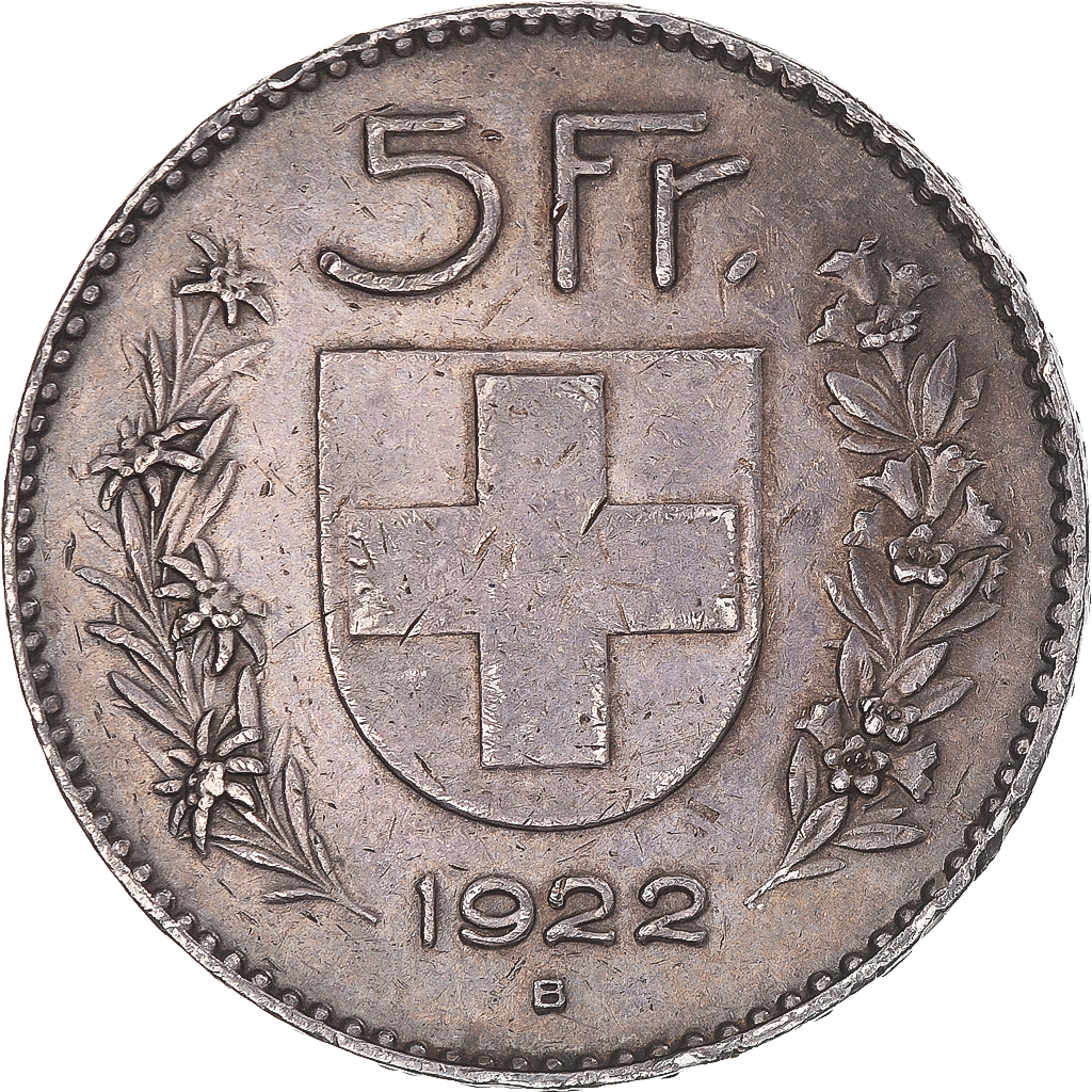 Coin, Switzerland, 5 Francs, 1922, Bern, , Silver, KM:37