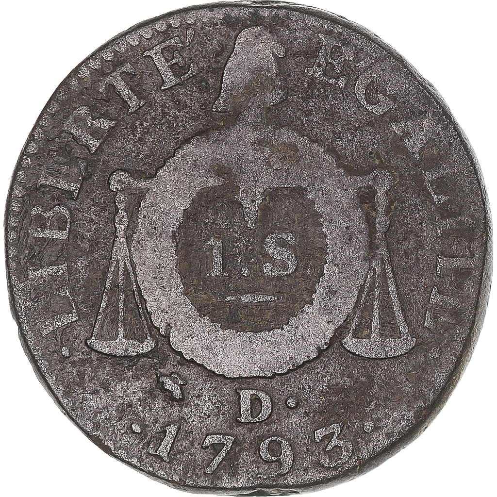 Coin, France, Sol aux balances françoise, Sol, 1793, Lyon, , Bronze