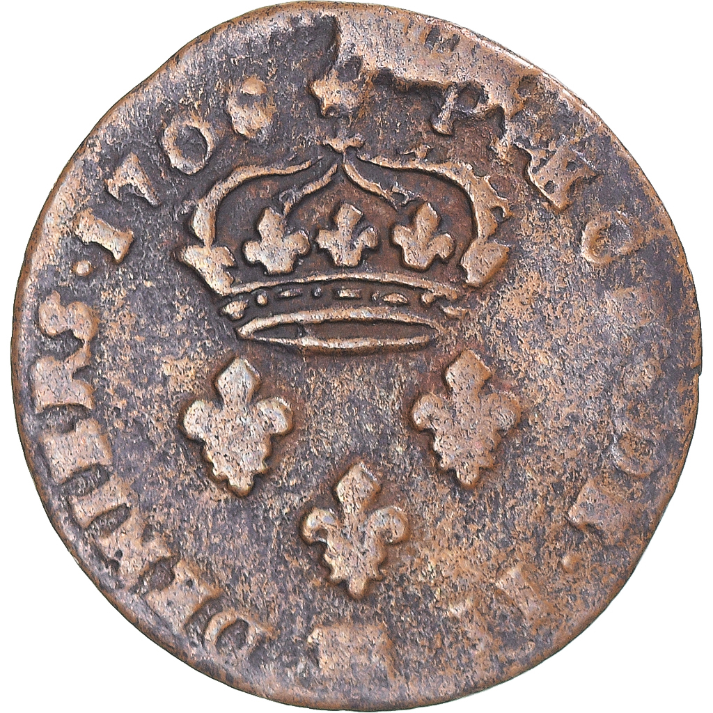 Coin, France, Louis XIV, Deux deniers de Strasbourg, 2 Deniers, 1708