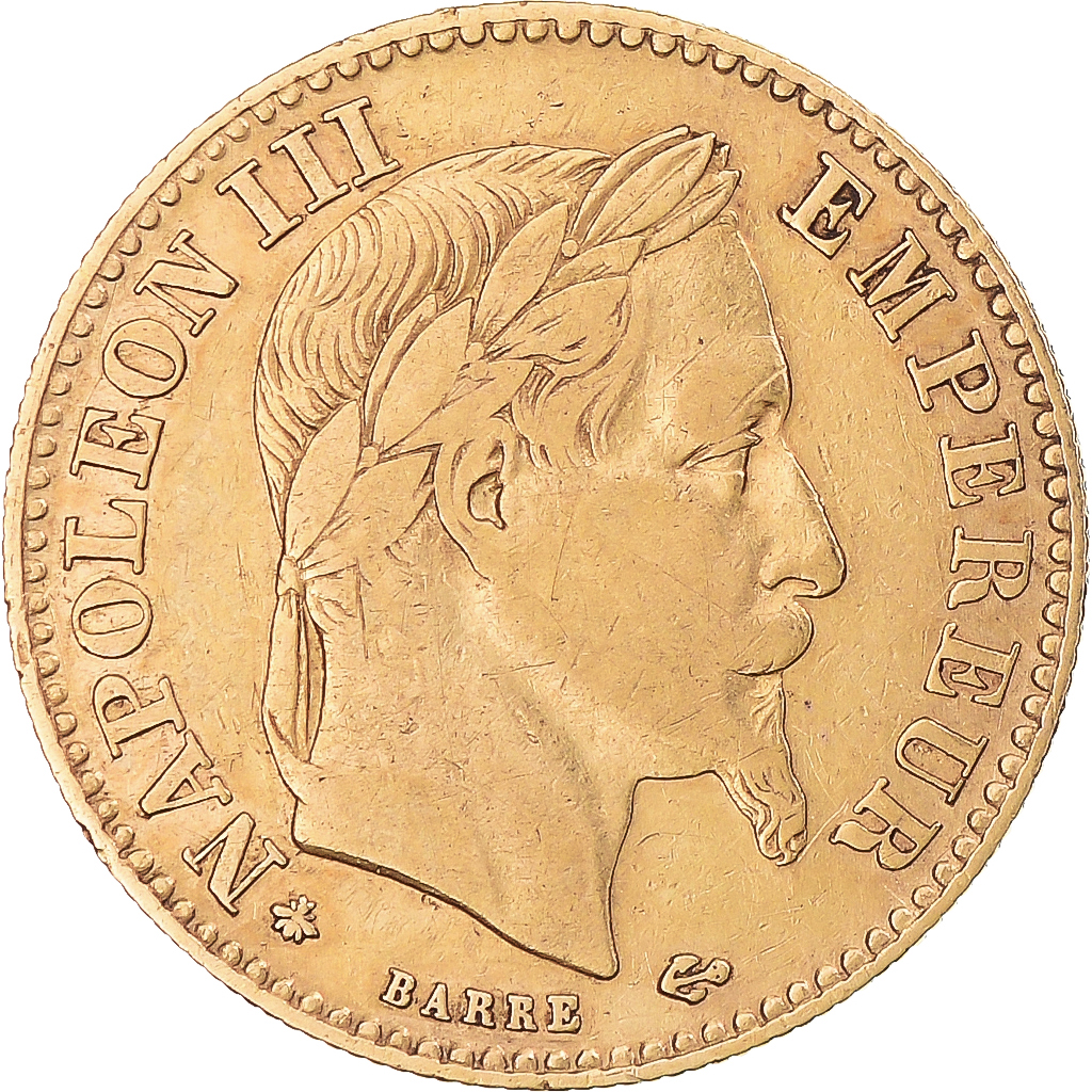1862年 フランス 10フラン金貨 PCGS AU53 Coin, France, Napoleon III, 10 Francs, 1862, Paris, , Gold, KM:800.1