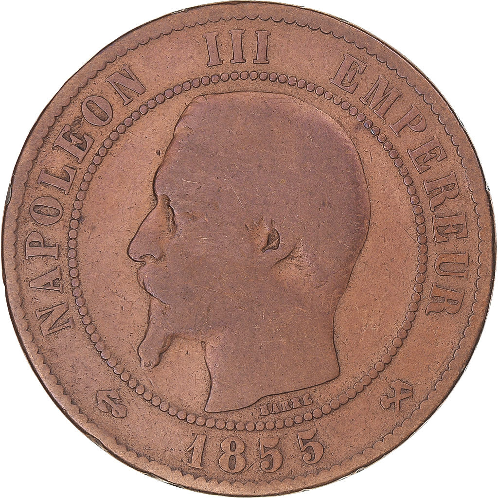 Coin, France, Napoleon III, 10 Centimes, 1855, Rouen, ancre, , Bronze