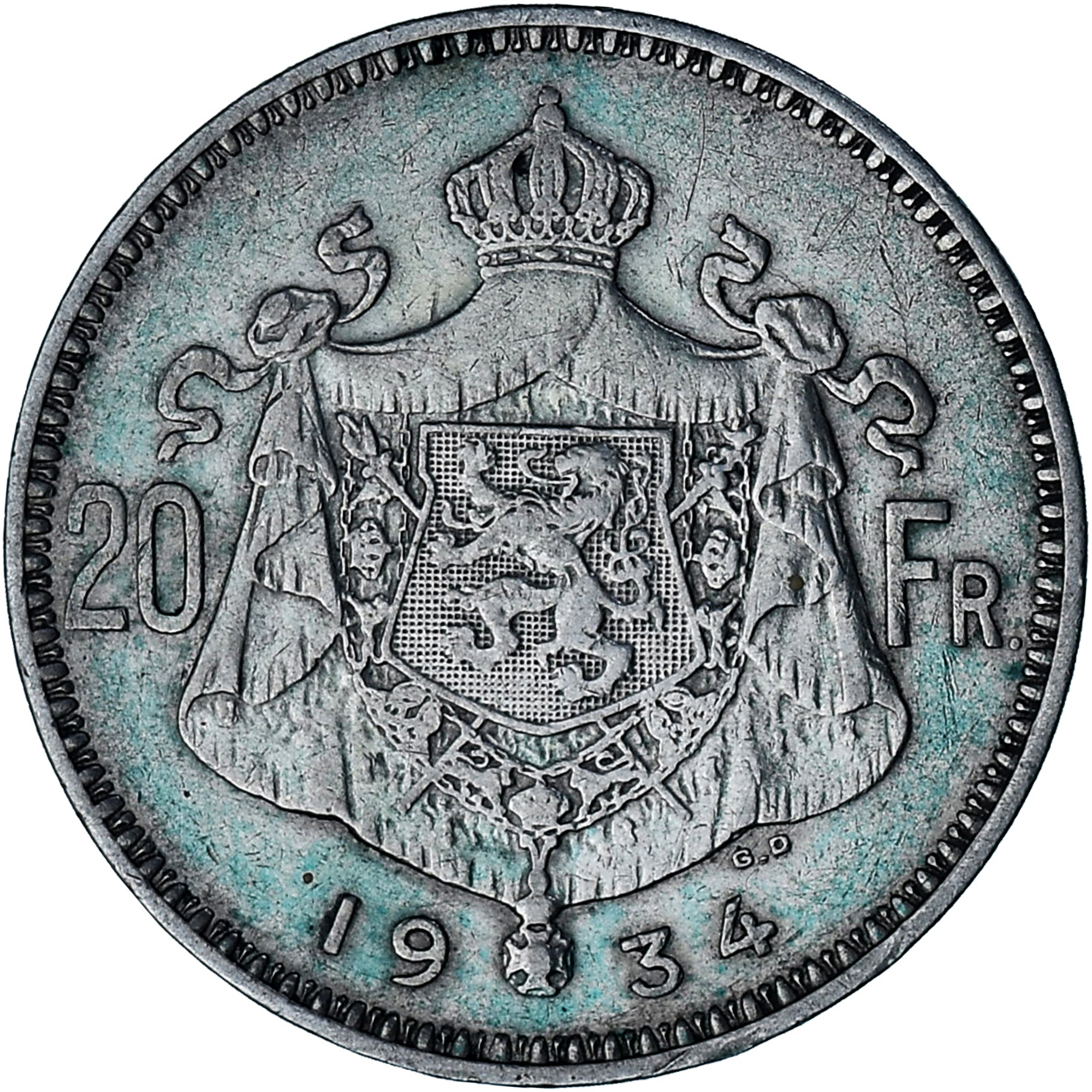 Coin, Belgium, Albert I, 20 Francs, 20 Frank, 1934, Tranche A, 