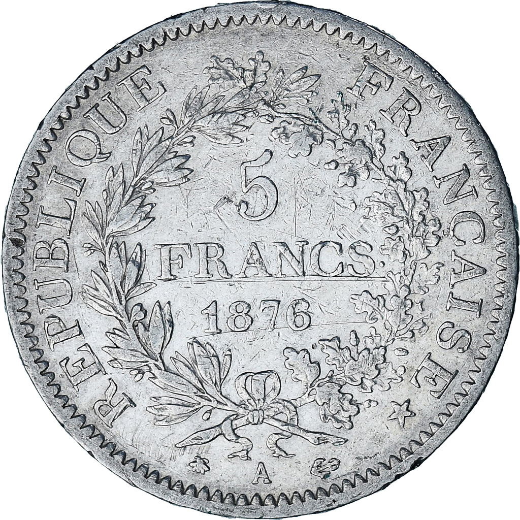 Coin, France, Hercule, 5 Francs, 1876, Paris, , Silver, KM:820.1