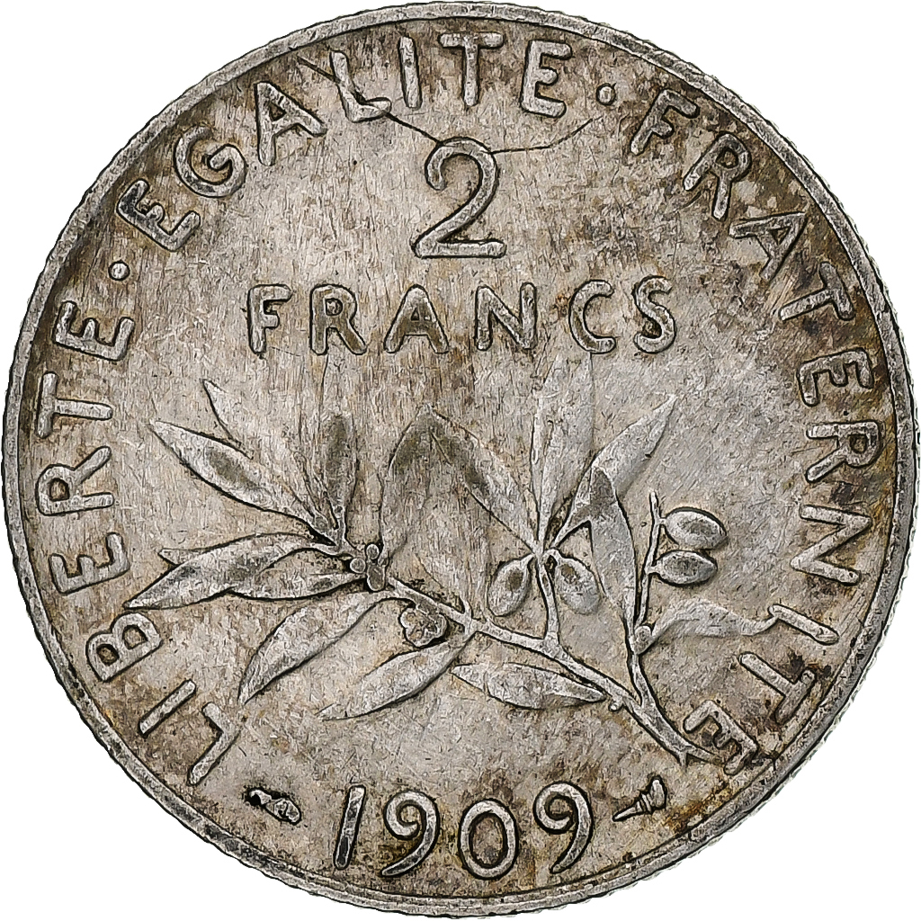 France, 2 Francs, Semeuse, 1909, Paris, Silver, , Gadoury:532, KM:845.1