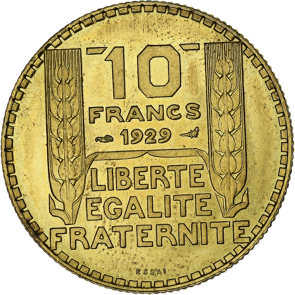 France, 10 Francs, Concours de Turin, 1929, Paris, ESSAI, Aluminum-Bronze