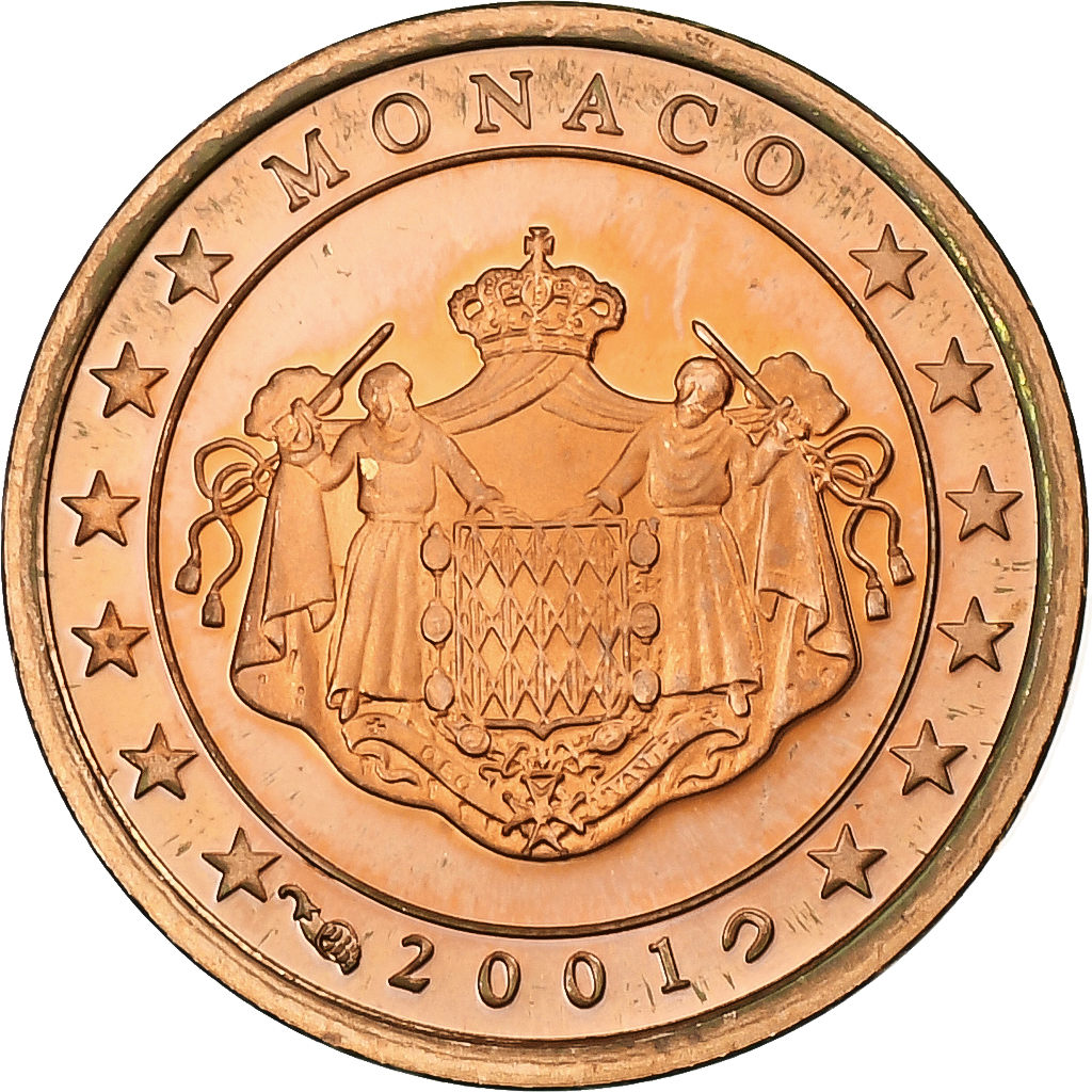 Monaco, Rainier III, Euro Cent, Proof / BE, 2001, Paris, Copper Plated Steel
