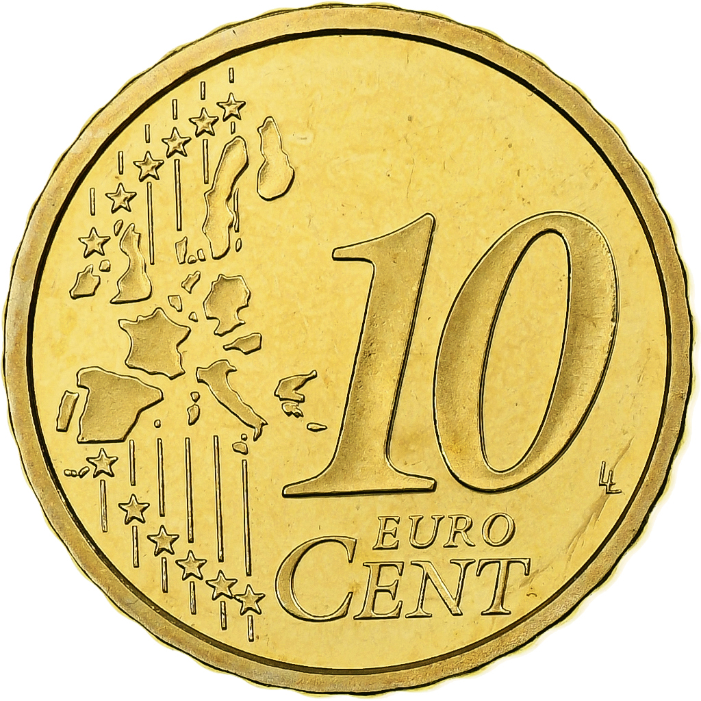 Monaco, Rainier III, 10 Euro Cent, Proof / BE, 2001, Paris, Brass, 